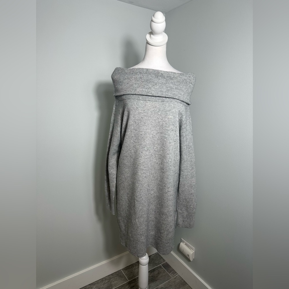 T Alexander Wang Gray Cashmere Wool Off Shoulder Long Sweater/ Tunic  Sz Medium - Picture 3 of 15